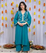 Teal blue organza kurta set
