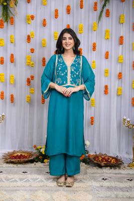 Teal blue organza kurta set 2