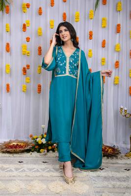 Teal blue organza kurta set 4