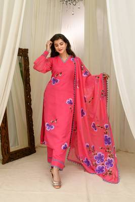 Dark pink hand painted kurta set 1