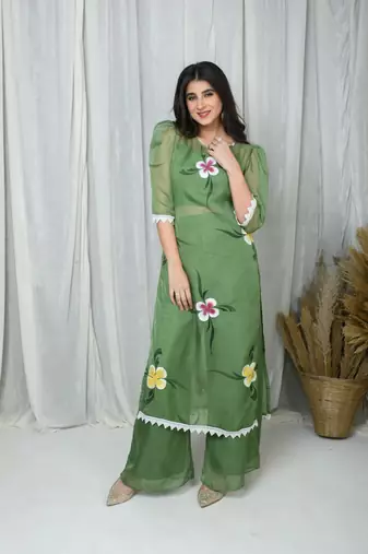 Green hand painted co-ord set