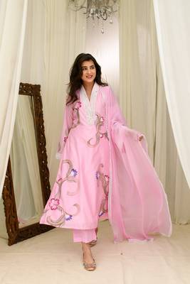 Pink chanderi hand painted kurta 3