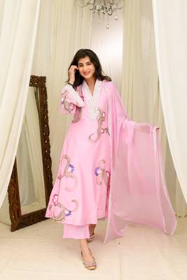 Pink chanderi hand painted kurta 5