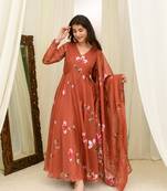 Rusty orange hand painted anarkali set