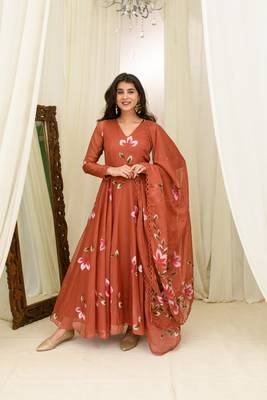 Rusty orange hand painted anarkali set 2