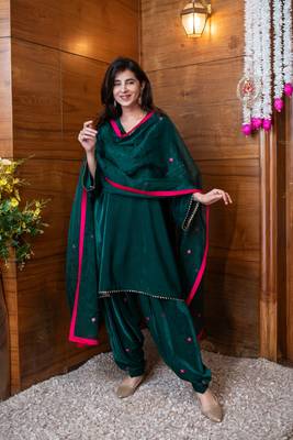 Velvet green embroidered salwar set 1