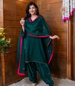 Velvet green embroidered salwar set