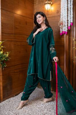 Velvet green embroidered salwar set 5