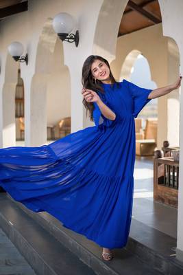 Blue georgette layered maxi dress 1