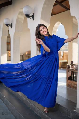 Blue georgette layered maxi dress