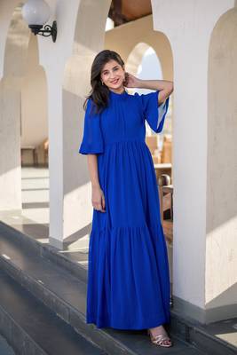 Blue georgette layered maxi dress 3