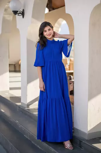 Blue georgette layered maxi dress