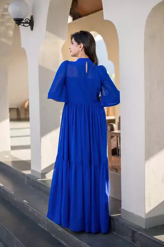 Blue georgette layered maxi dress