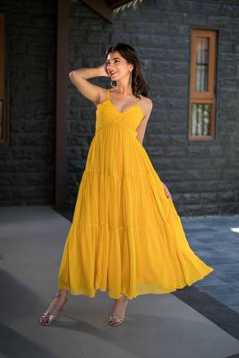 Mustard tie up georgette maxi dress 1