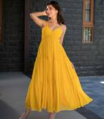 Mustard tie up georgette maxi dress