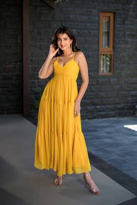 Mustard tie up georgette maxi dress 2