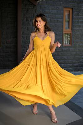 Mustard tie up georgette maxi dress 5