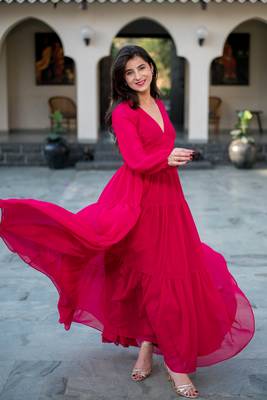 Pink layered georgette maxi dress 1