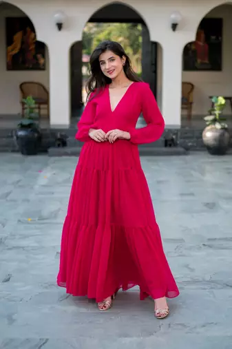 Pink layered georgette maxi dress