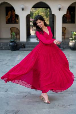 Pink layered georgette maxi dress 5