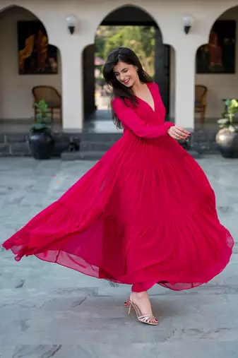 Pink layered georgette maxi dress