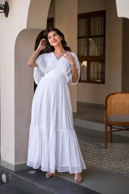 White pleated layered maxi dress 1