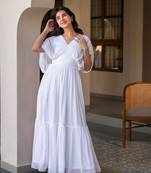 White pleated layered maxi dress