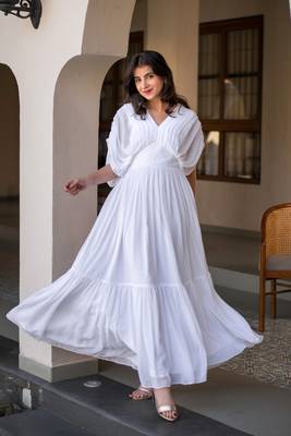White pleated layered maxi dress 2