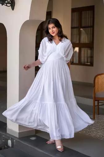 White pleated layered maxi dress