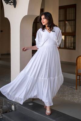 White pleated layered maxi dress 4