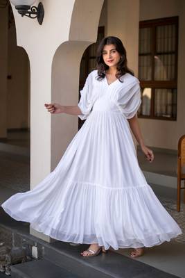 White pleated layered maxi dress 5
