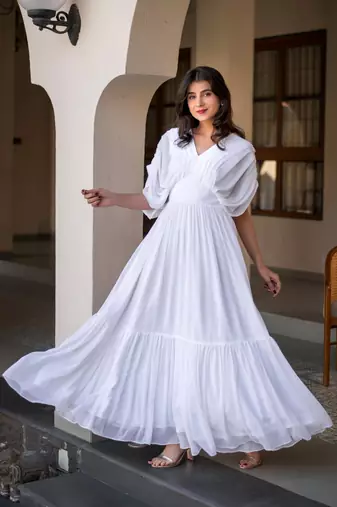 White pleated layered maxi dress