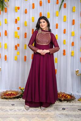 Wine heavy yolk anarkali set 1