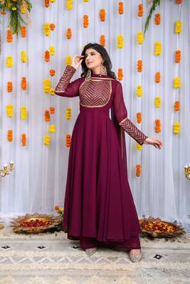 Wine heavy yolk anarkali set 2