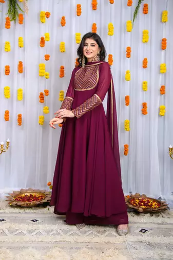 Wine heavy yolk anarkali set