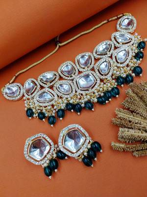 partywear kundan gold plated designer meenakari necklace jewellery set for women 1