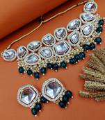 partywear kundan gold plated designer meenakari necklace jewellery set for women