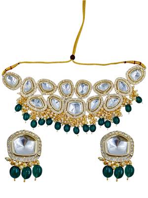 partywear kundan gold plated designer meenakari necklace jewellery set for women 2