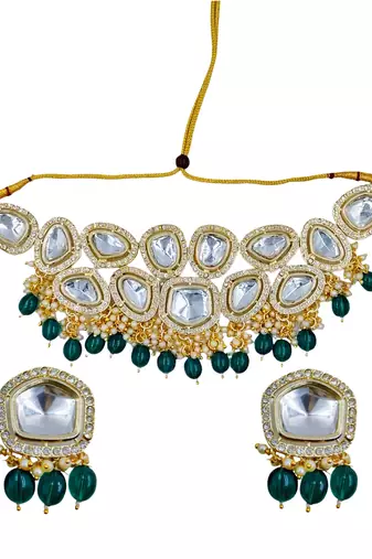 partywear kundan gold plated designer meenakari necklace jewellery set for women