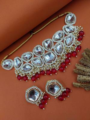partywear kundan gold plated designer meenakari necklace jewellery set for women 1