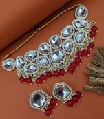 partywear kundan gold plated designer meenakari necklace jewellery set for women