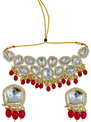 partywear kundan gold plated designer meenakari necklace jewellery set for women 2