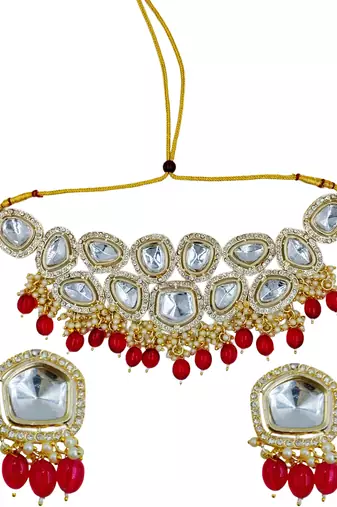 partywear kundan gold plated designer meenakari necklace jewellery set for women