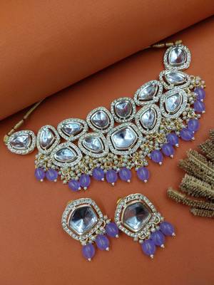 partywear kundan gold plated designer meenakari necklace jewellery set for women 1