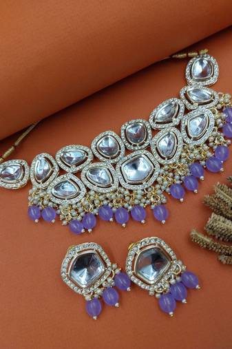 partywear kundan gold plated designer meenakari necklace jewellery set for women