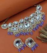 partywear kundan gold plated designer meenakari necklace jewellery set for women
