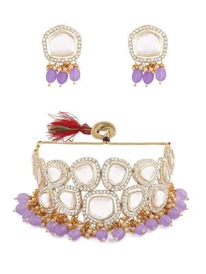 partywear kundan gold plated designer meenakari necklace jewellery set for women 2