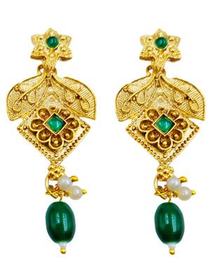 matte gold plated green drop party wear necklace jewellery set for women 3