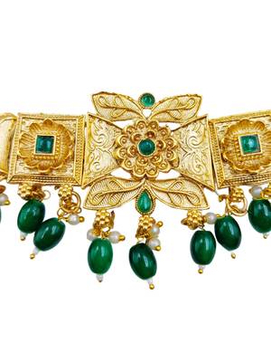 matte gold plated green drop party wear necklace jewellery set for women 4