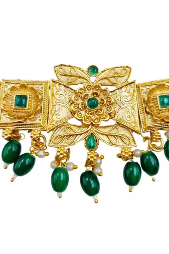 matte gold plated green drop party wear necklace jewellery set for women